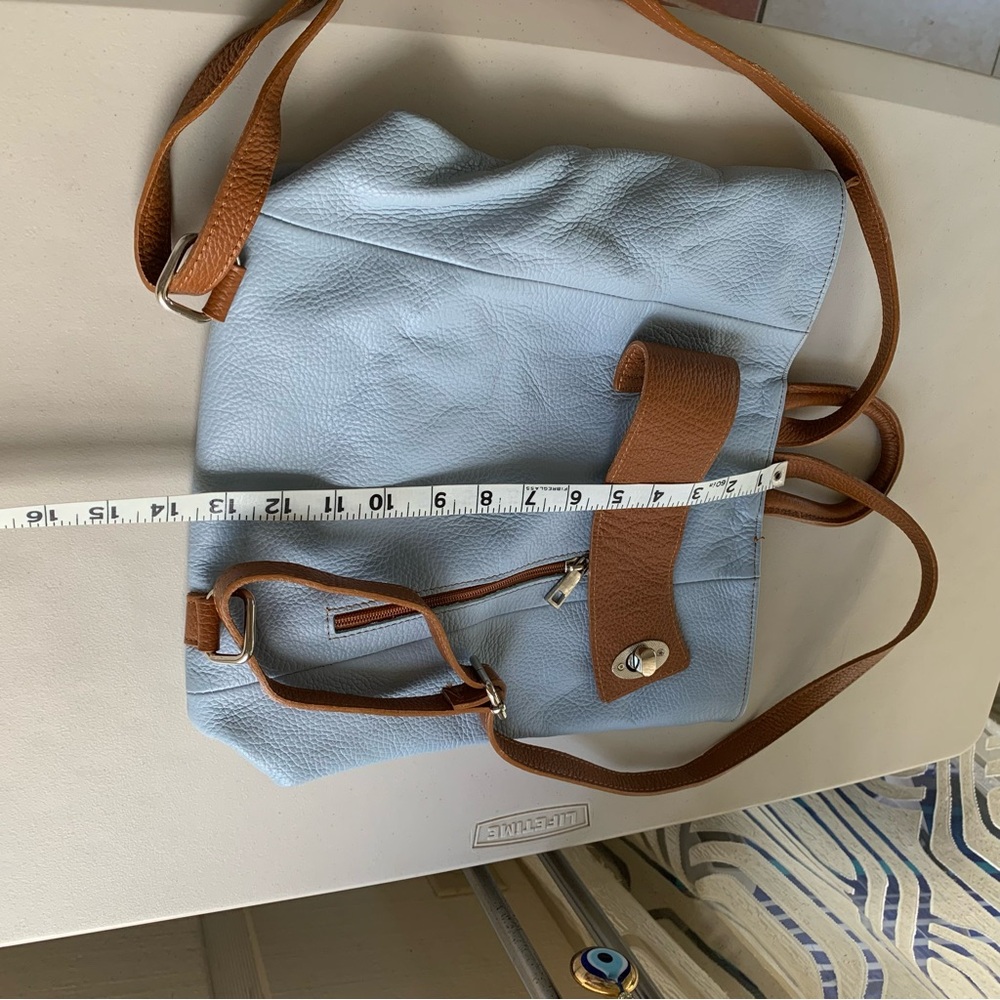 Borse in Pelle Genuine Blue Leather Back Pack  Made in Italy - Picture 5 of 10